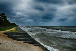 Baltic coast landscape on a cold windy spring day photo