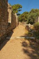 old ruins of the ancient temple of Athena in Priene in Turkey on a hot summer day photo