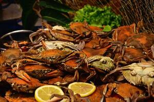tasty fresh seafood on display in a shop or restaurant ready to eat photo