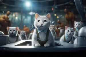 Group of cats inside high - tech laboratory illustration photo