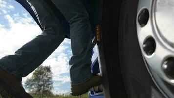 Truck Driver Getting into the Semi Cabin. European Transportation. Closeup Slow Motion Video. video