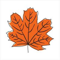 Vector leaf drawing of one continuous line. Color illustration of leaf in the style of one line art