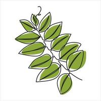 Vector leaf drawing of one continuous line. Color illustration of leaf in the style of one line art