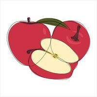 Vector apple drawing of one continuous line. Color illustration of apple in the style of one line art