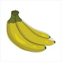 Vector banana drawing of one continuous line. Color illustration of banana in the style of one line