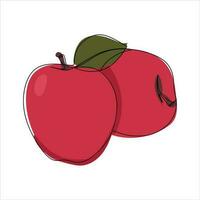 Vector apple drawing of one continuous line. Color illustration of apple in the style of one line art