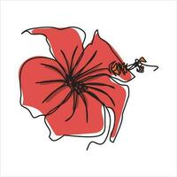 Vector hibiscus flower drawing of one continuous line. Color illustration of hibiscus in the style of one line art