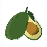 Vector avocado fruit drawing of one continuous line. Color illustration of avocado fruit in the style of one line art