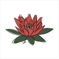 Vector lotus flower drawing of one continuous line. Color illustration of lotus in the style of one line art