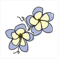 Vector plumeria flower drawing of one continuous line. Color illustration of plumeria in the style of one line art