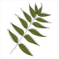 Vector leaf drawing of one continuous line. Color illustration of leaf in the style of one line art
