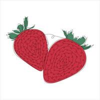 Vector strawberry fruit drawing of one continuous line. Color illustration of strawberry fruit in the style of one line art