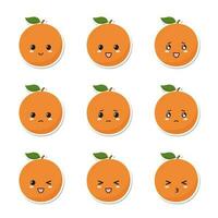 Kawaii orange sticker collection. vector
