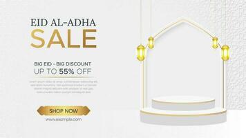 Eid Al Adha Sale Banner, Islamic Ornament Lantern Background vector