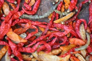 Dried red chilies for durability and are commonly used for powdered chilies. photo