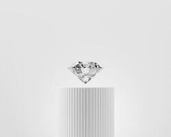 Abstract diamond gem placed on white pedestal background 3d render photo