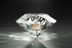 diamante de faceta brillante colocado en una representación 3d de fondo brillante foto