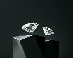 Abstract diamonds gem placed on black pedestal background 3d render photo