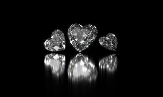 Heart shape diamonds group placed on glossy background 3d Rendering photo