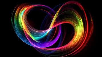 A rainbow colored swirls on the black background. photo