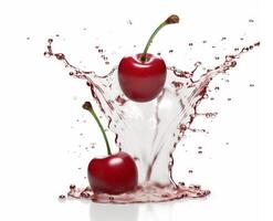 falling cherry in milk splash, yogurt or juice packaging mockup, photo