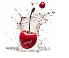 falling cherry in juice splash, yogurt or juice packaging mockup, photo