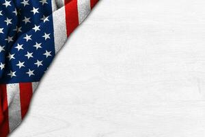 USA flag on white wood background with copy space for President's Day, Independence Day. photo