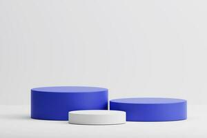 3d rendering minimal white and blue product display showcase podium on white background photo