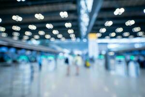 Blurred images of Self-service check-in machine at Check-in counters at Suvarnabhumi International Airport photo