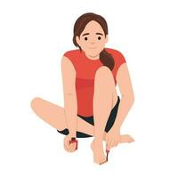 Beautiful woman applying nail polish on her toes vector