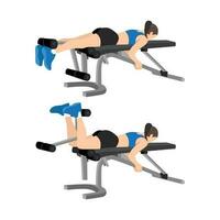 Woman doing Lying leg curls exercise. vector