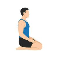 Man doing Thunderbolt Pose, Adamantine Pose, Diamond Pose. Practice Vajrasana. vector