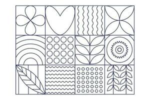 Abstract geometric line patterns inscribed in squares. simple shape, forms. minimal banner.  Vector illustration