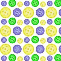 Seamless pattern with colorful pickleball balls. Pickleball Sports equipment for outdoor games. Backdrop for banners, print for sportswear, paper, fabrics. Vector illustration