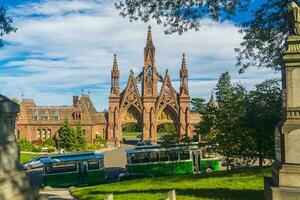 View of Green Wood cemetery in Brooklyn with Manhattan city skyline photo