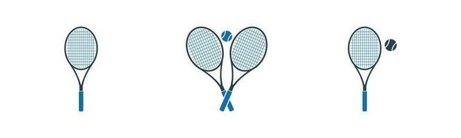 Tennis Racket Icon Set. Collection of Badminton, Bat, Ball and More Icons. Editable Flat Vector Illustration.