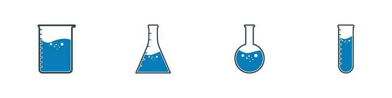 Laboratory Equipment Icon Set. Collection of Beaker, Flask, Test Tube and More Icons. Editable Flat Vector Illustration.