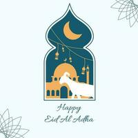 islamic eid al adha sacrificial day greeting card with ornamental arabic frame with sacrificial cow vector