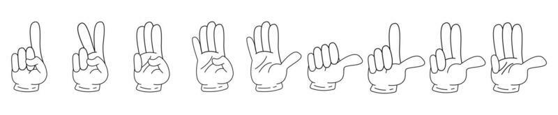 hand gesture number 1-9 cartoon outline stroke