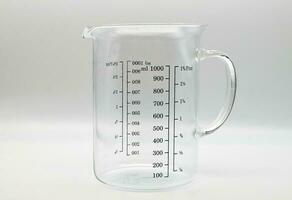 Empty glass measuring cup isolated on white background photo