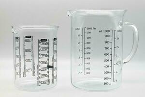 Empty glass measuring cup isolated on white background photo