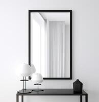 Mock up frame with minimal decor close up in home interior background. . photo