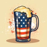 Mug of beer with American flag on dark background. retro illustration. . photo