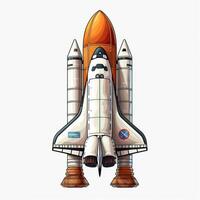 Cartoon rocket space ship take off, isolated illustration. spaceship icon logo. . photo