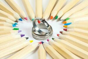 wooden color pencil wedding band photo