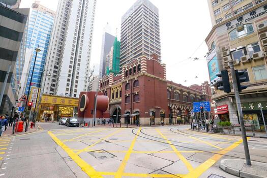 HONG KONG- FEBRUARY 18, 2018-Western Market Terminus is one of the termini in Hong Kong Tramways. One of the starting point for TramOramic Tour on a 1920s-style open top tram. photo