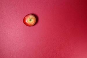 Small mini red apple on red background photo