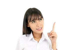 Facial Expression Young Asian woman office attire white background photo