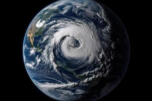 Super Typhoon, tropical storm, cyclone, hurricane, tornado, over ocean. Weather background. Typhoon, storm, windstorm, superstorm, gale moves to the ground. . photo