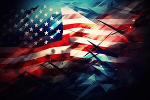 independencia día resumen antecedentes con elementos de el americano bandera en oscuro azul colores. generativo ai. foto